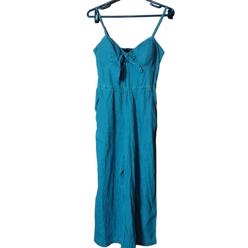 As U Wish Smocked Wide Leg Crop Chambray Jumpsuit Size Medium Spaghetti Strap